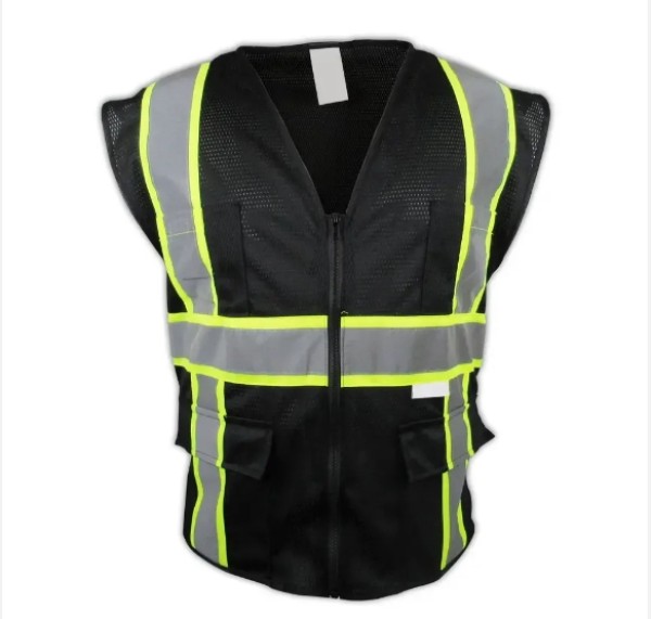 Black vest with hanging pockets