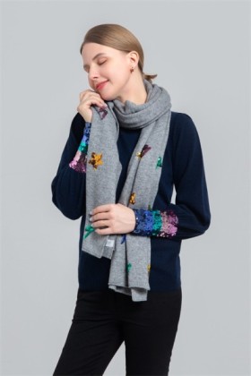 Long scarf with hand-stitched sequin stars, Long scarf with hand-stitched sequin stars