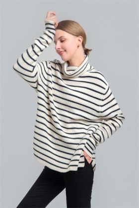 Ladies turtle neck sweater with stripes
