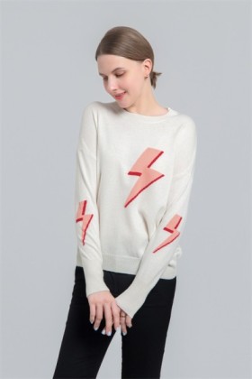 Round neck pullover with intarsia lightning, Round neck pullover with intarsia lightning