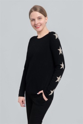 Round neck cashmere sweater with intarsia stars, Round neck cashmere sweater with intarsia stars