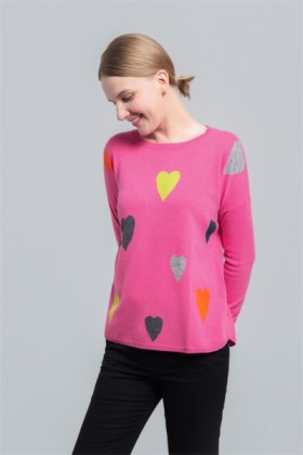 Round neck pullover wiht intarsia hearts, Round neck pullover wiht intarsia hearts