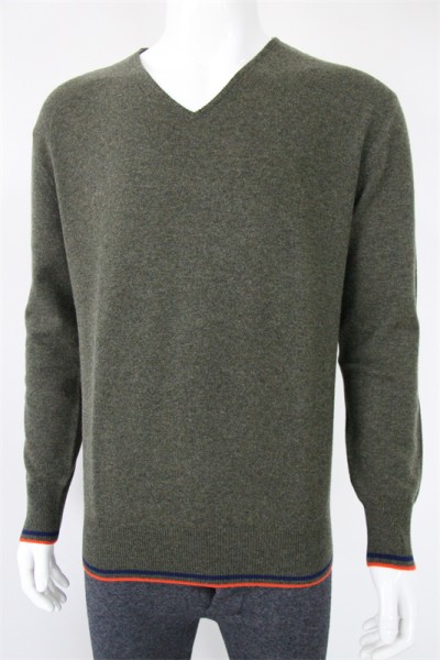 Men's V-Neck Cashmere Pullover with elbow patch