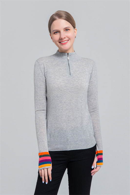 Ladies half zipper wool sweater