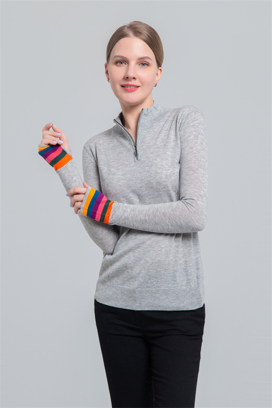 Ladies half zipper wool sweater