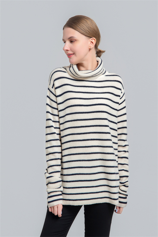 Ladies turtle neck sweater with stripes