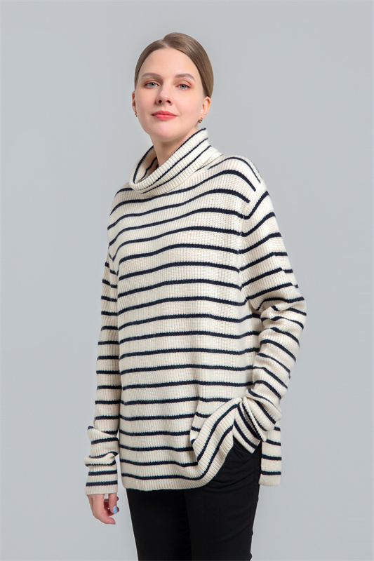 Ladies turtle neck sweater with stripes