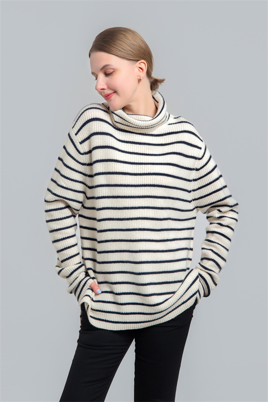 Ladies turtle neck sweater with stripes