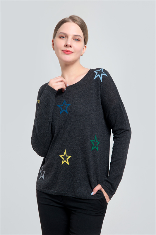 Ladies wool sweater with intarsia stars