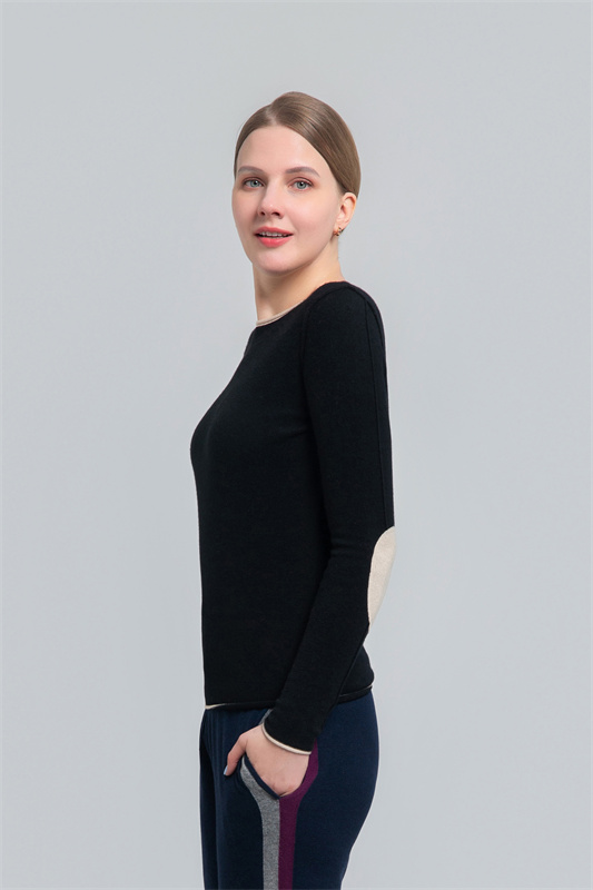 Women's Round neck sweater with contrast elbow patch