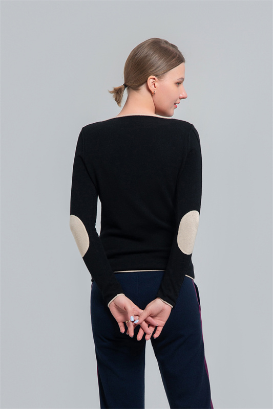 Women's Round neck sweater with contrast elbow patch