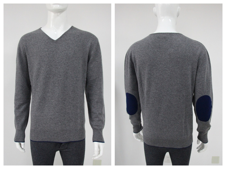 Men's V-Neck Cashmere Pullover with elbow patch