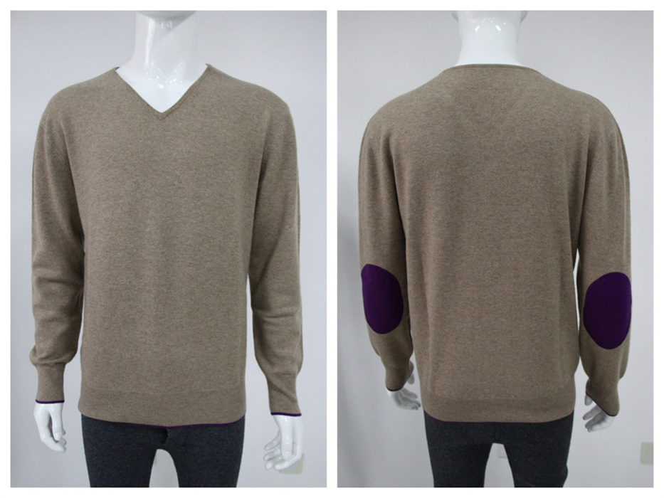 Men's V-Neck Cashmere Pullover with elbow patch