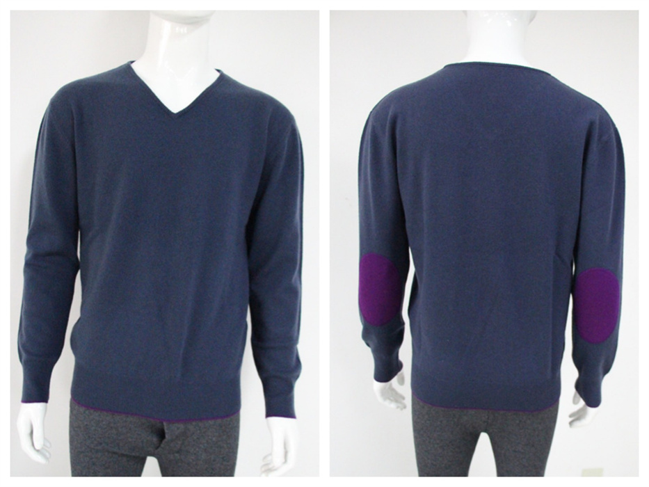 Men's V-Neck Cashmere Pullover with elbow patch