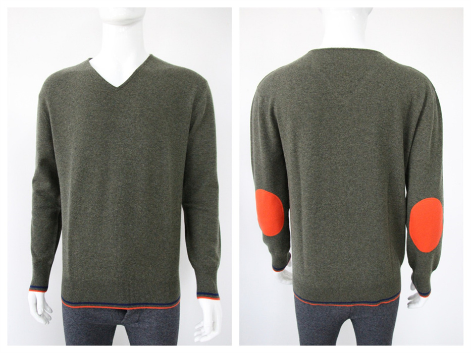 Men's V-Neck Cashmere Pullover with elbow patch