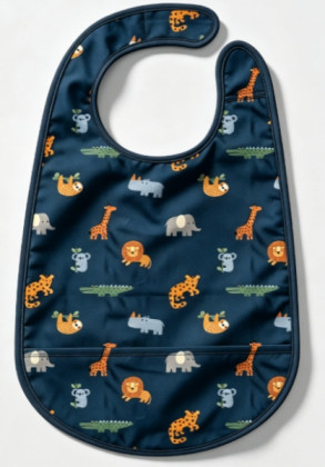 Navy Jungle Animal Waterproof Baby Bib, Navy Jungle Animal Waterproof Baby Bib