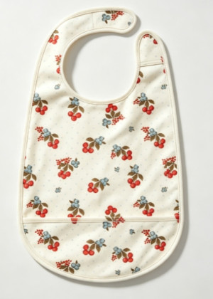 Cream Vintage Cherry & Berry Waterproof Baby Bib, Cream Vintage Cherry & Berry Waterproof Baby Bib