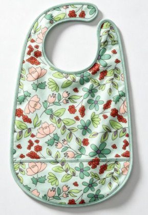 Fresh Mint Green Floral & Berry Waterproof Baby Bib, Fresh Mint Green Floral & Berry Waterproof Baby Bib