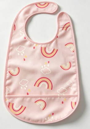 Soft Pink Rainbow & Cloud Waterproof Baby Bib, Soft Pink Rainbow & Cloud Waterproof Baby Bib