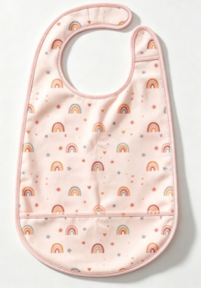Soft Peach Pink Rainbow & Star Waterproof Baby Bib, Soft Peach Pink Rainbow & Star Waterproof Baby Bib