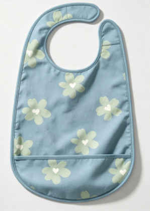 Haze Blue Heart & Floral Waterproof Baby Bib, Haze Blue Heart & Floral Waterproof Baby Bib